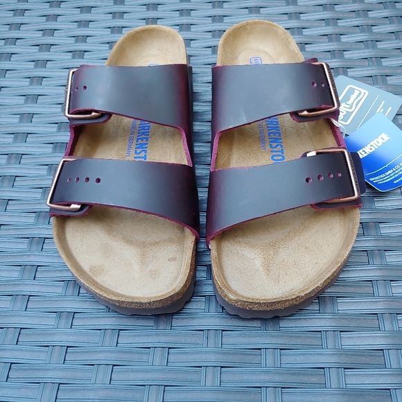 Birkenstock Arizona 38 Burgundy Red Leather Sandal - Picture 4 of 7